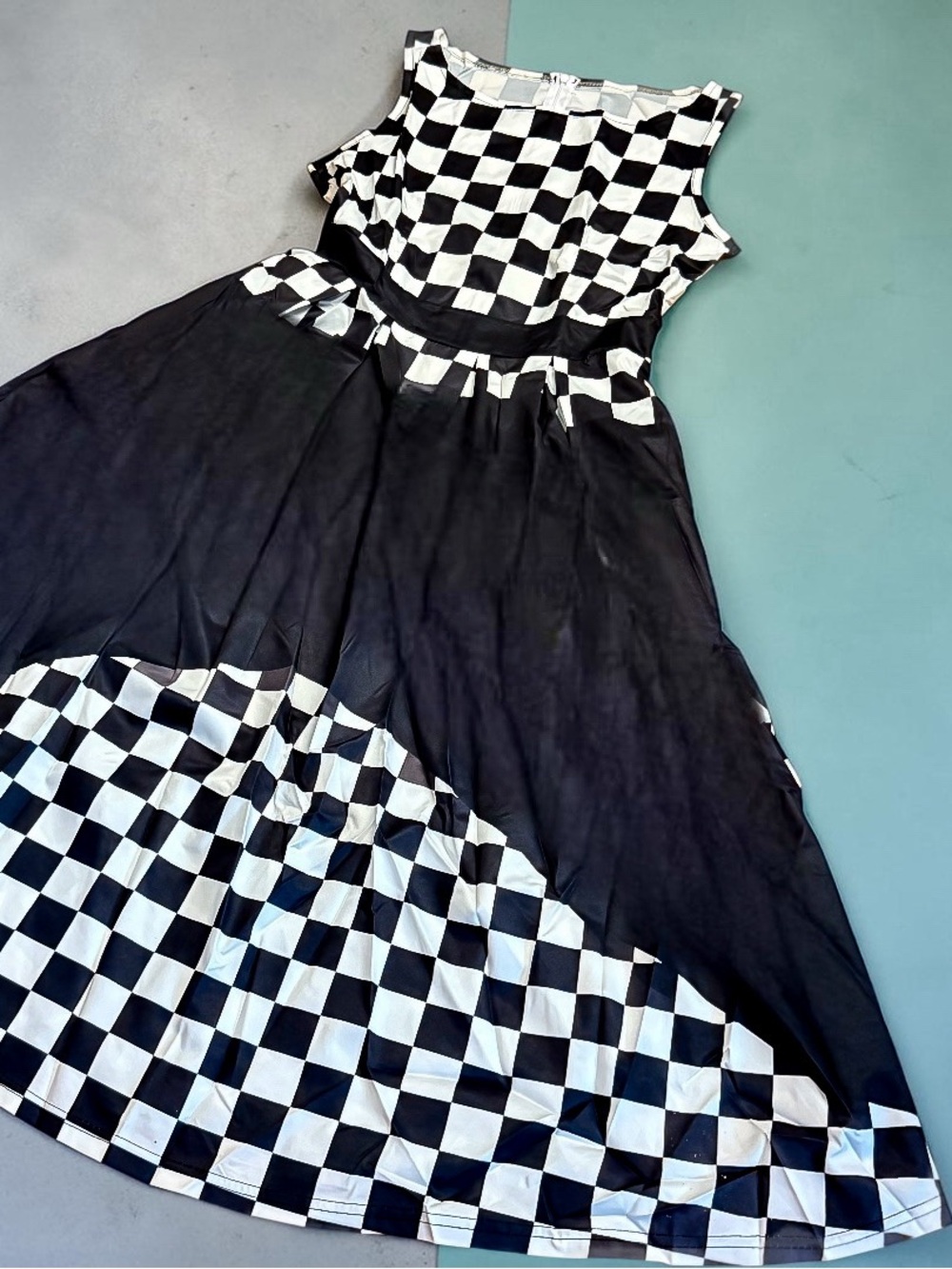 Black & White Checkerboard Midi Dress MOD NEW